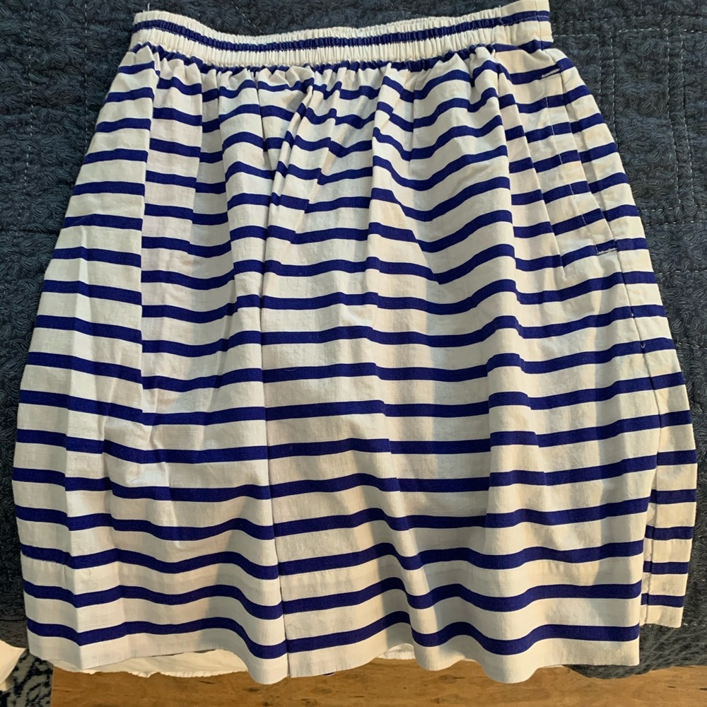 blue and white striped skirt with pockets